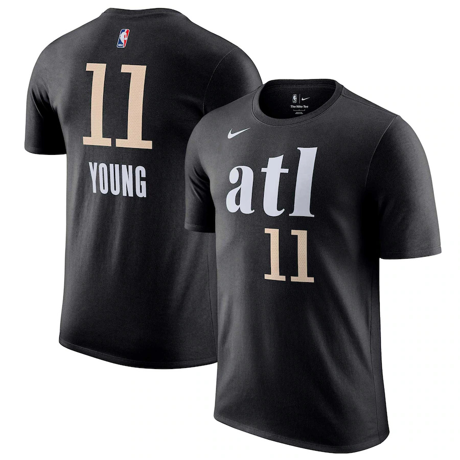 Men's Atlanta Hawks #11 Trae Young Black 2023/24 City Edition Name & Number T-Shirt Men's Atlanta Hawks #11 Trae Young Black 2023/24 City Edition Name & Number T-Shirt